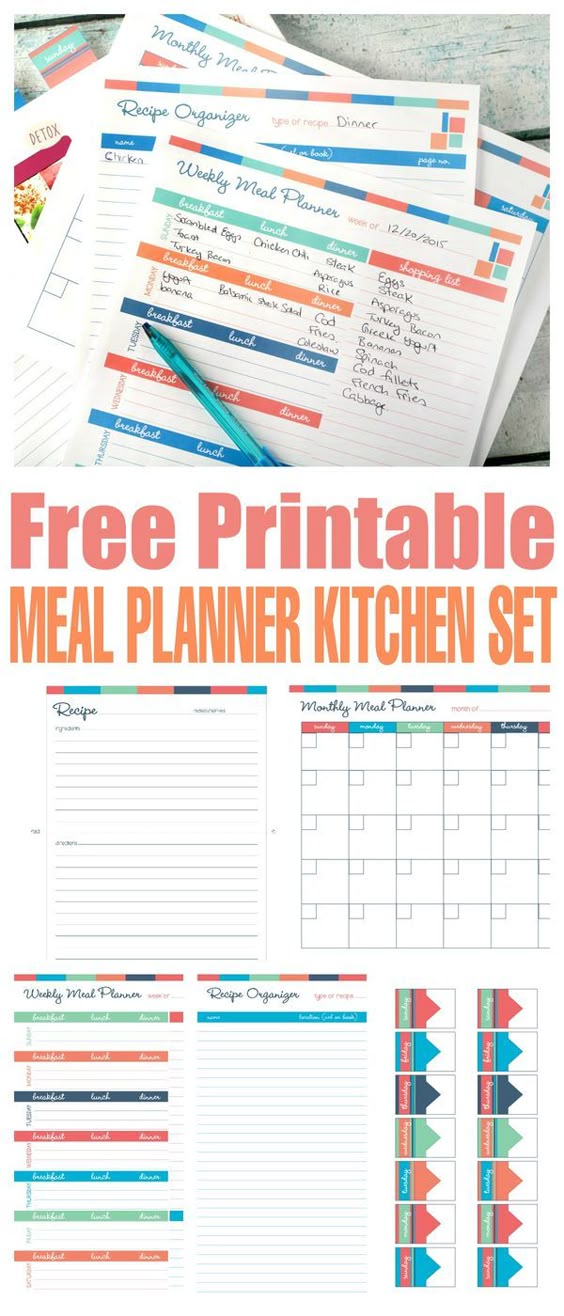 Free Printable Meal Planner Kitchen Set: 