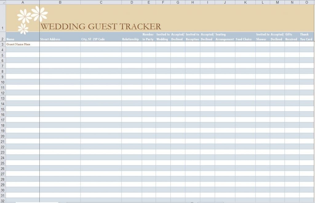 Image result for wedding guest list templates