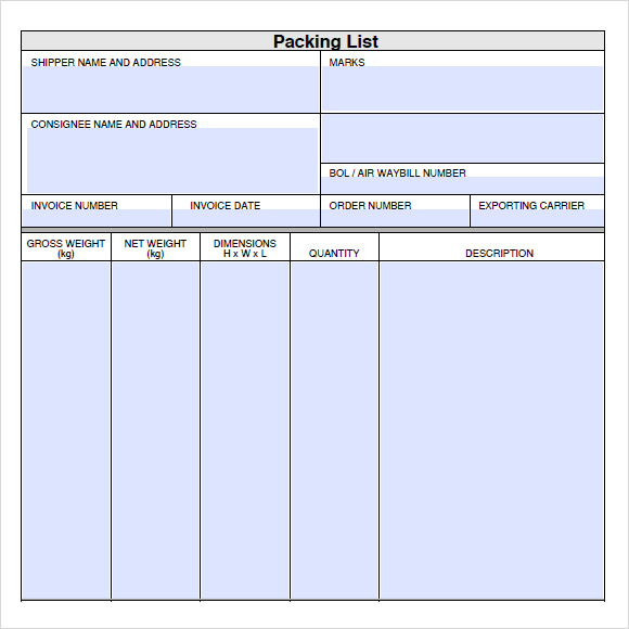 Image result for Packing list template content