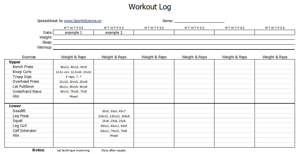 Image result for exercise log template content