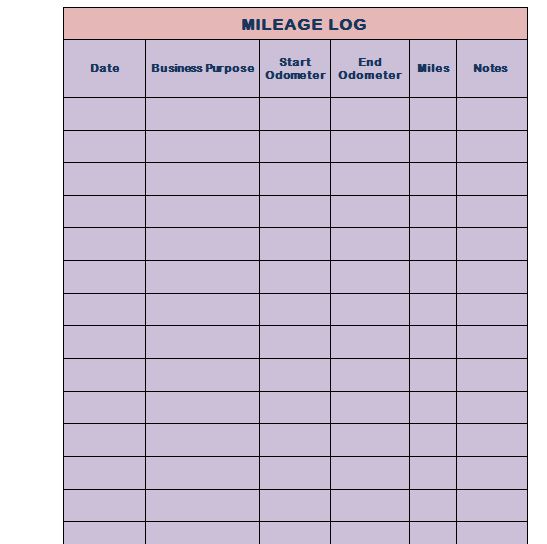 Mileage Log Template 01