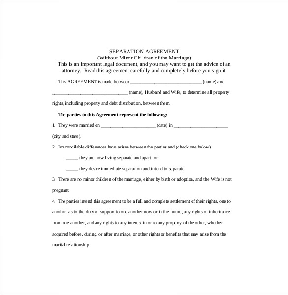 Image result for separation agreement template
