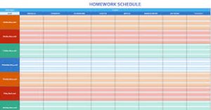 Weekly Homework Schedule Excel Template