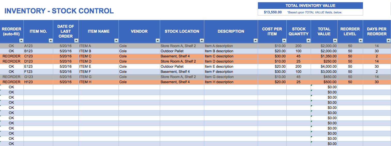 Basic Inventory Control Template