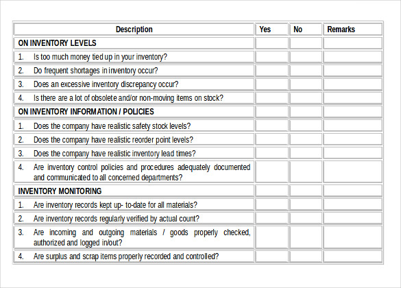 Free Audit Inventory Control Checklist