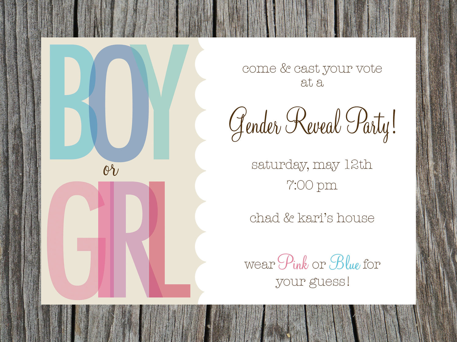 Gender reveal party invitation template