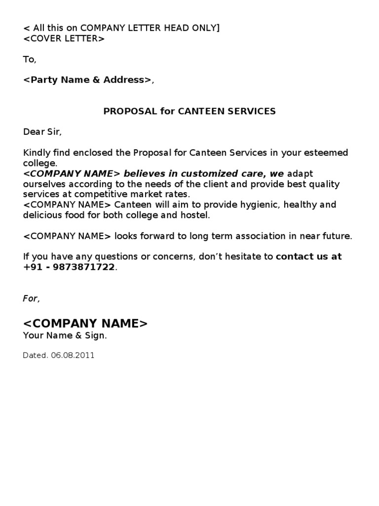 Catering Business Proposal Letter