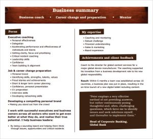 Sample Business Summary Template