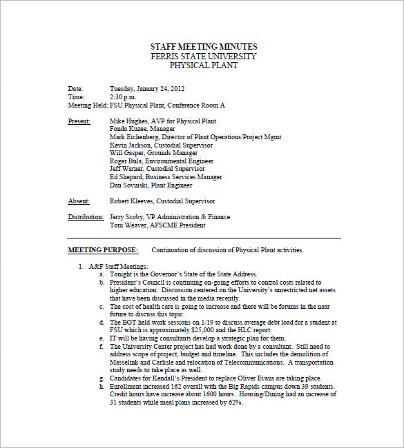 Staff Meeting Minutes Templates