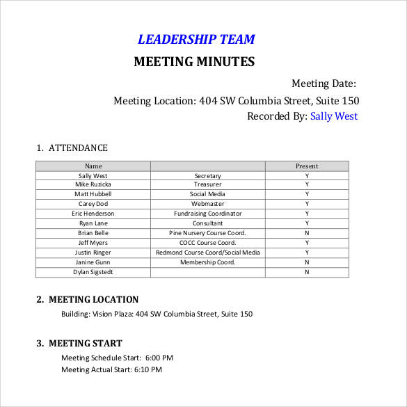 Team Meeting Minutes Templates