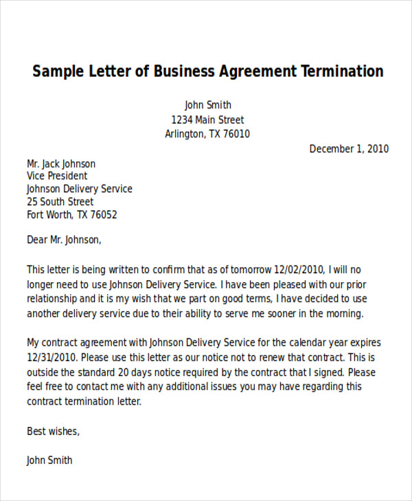 business termination letter