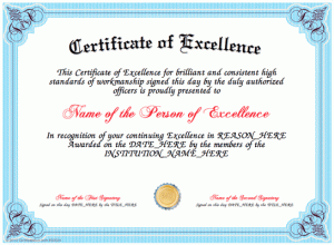 excellence certificate template