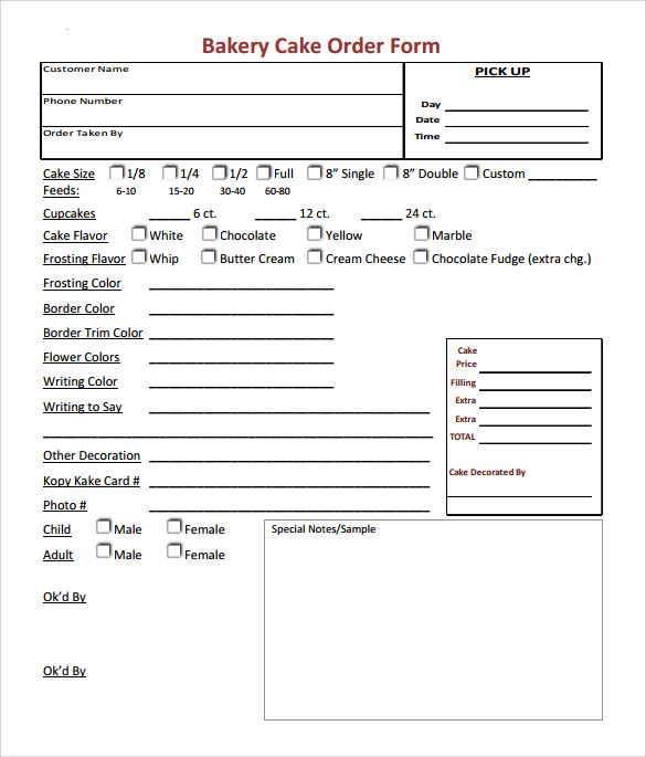 Bakery order form PDF template