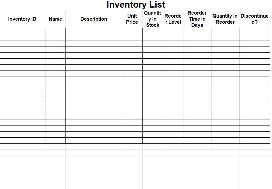 Desktop product inventory database template
