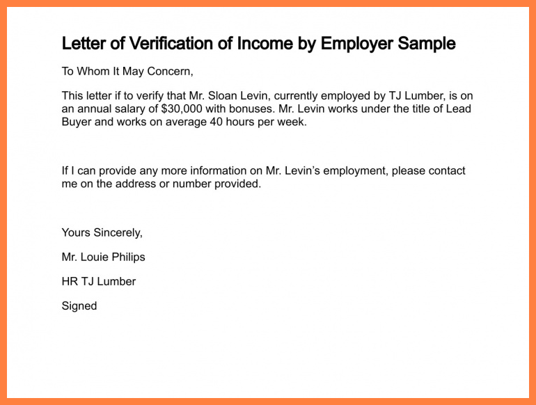 Employee income verification letter template