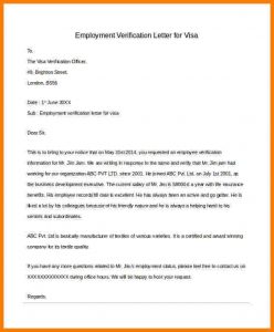 Employee verification letter for Visa