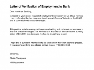 Employee verification letter template for bank