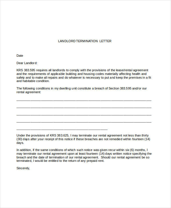 Landlord terminating lease for repairs template