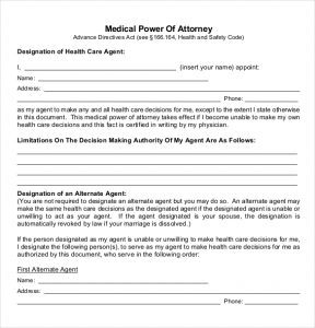 Medical power of attorney template