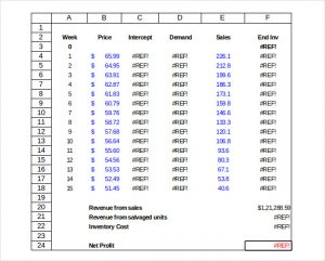 Price list of retail inventory template