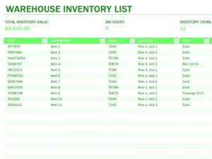 Warehouse inventory excel template