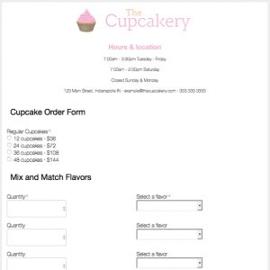 cupcake order form
