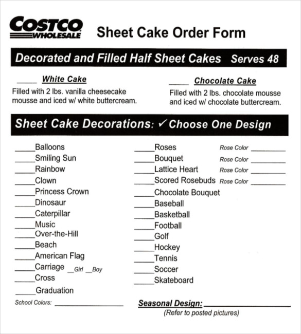 sheet cake order form
