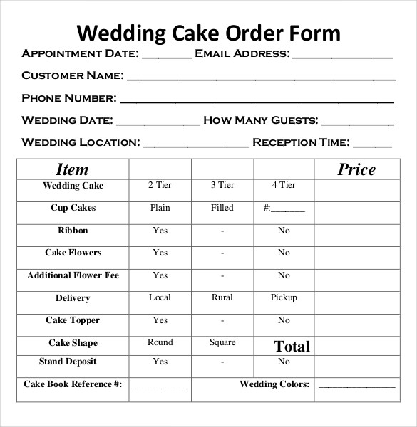 Wedding cake order form template