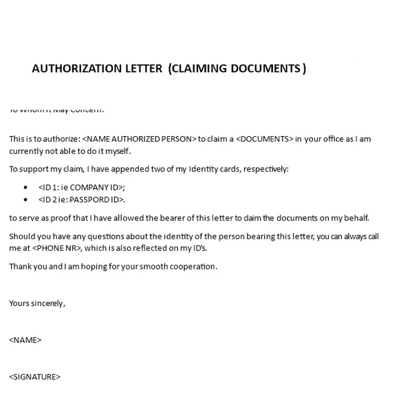 Authorization Letter Sample To Process Documents