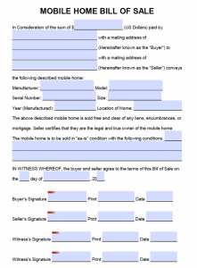 Bill Of Sale For Mobile Home