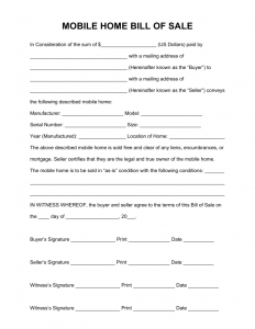Bill of Sale for Mobile Home