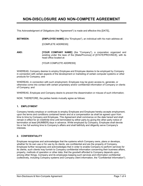 Business non-compete agreement template