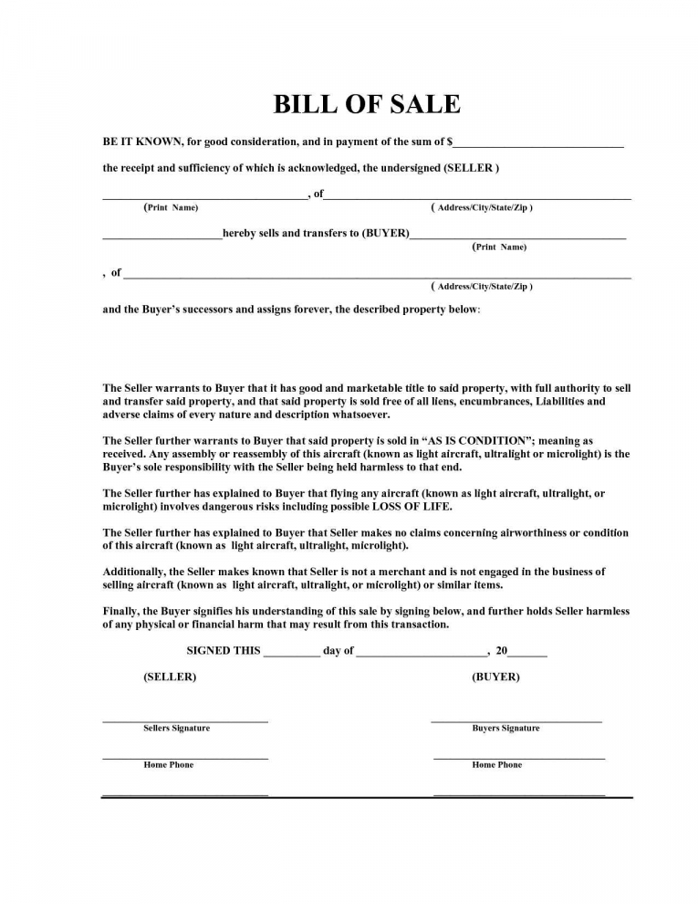 free bill of sale templates