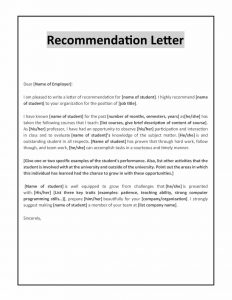 Letter of recommendation for student