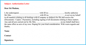 Sample Letter Of Authorization To Act On Behalf