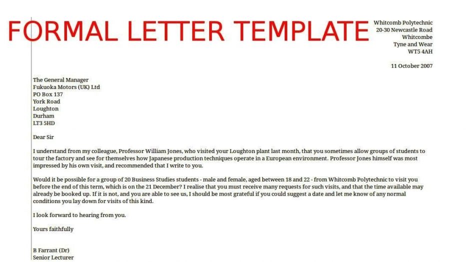 formal letter templates