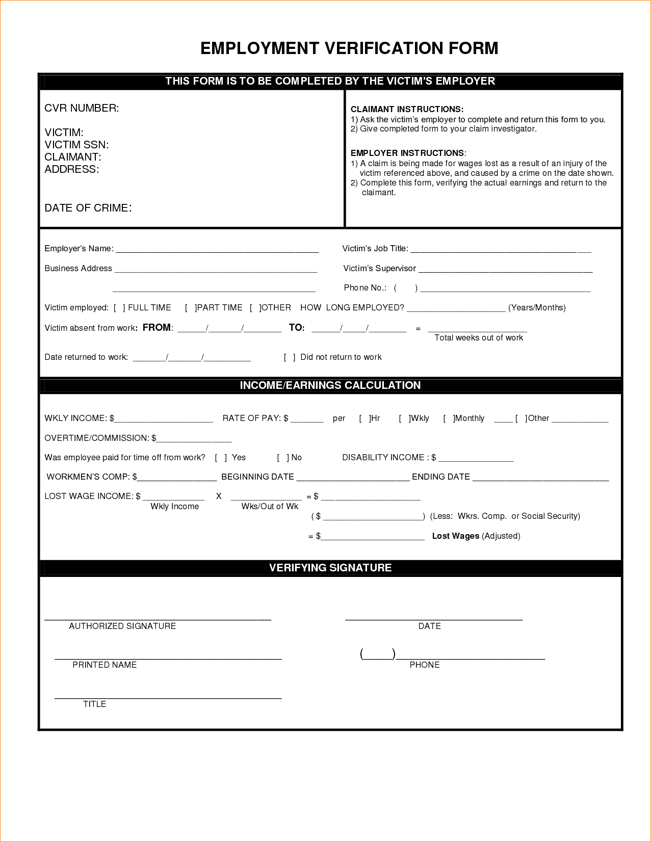 employment verification form