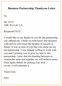 Thank You Letter For Potential Business Partnership