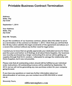 Business Contract Termination Letter Sample