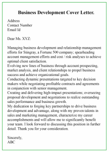 Business Development Cover Letter Sample
