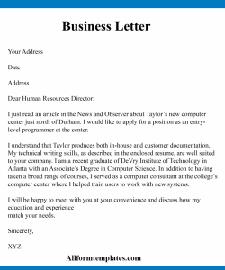 Business Letter Writing Samples