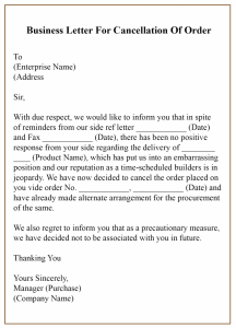 Business Letter For Cancellation of an Order