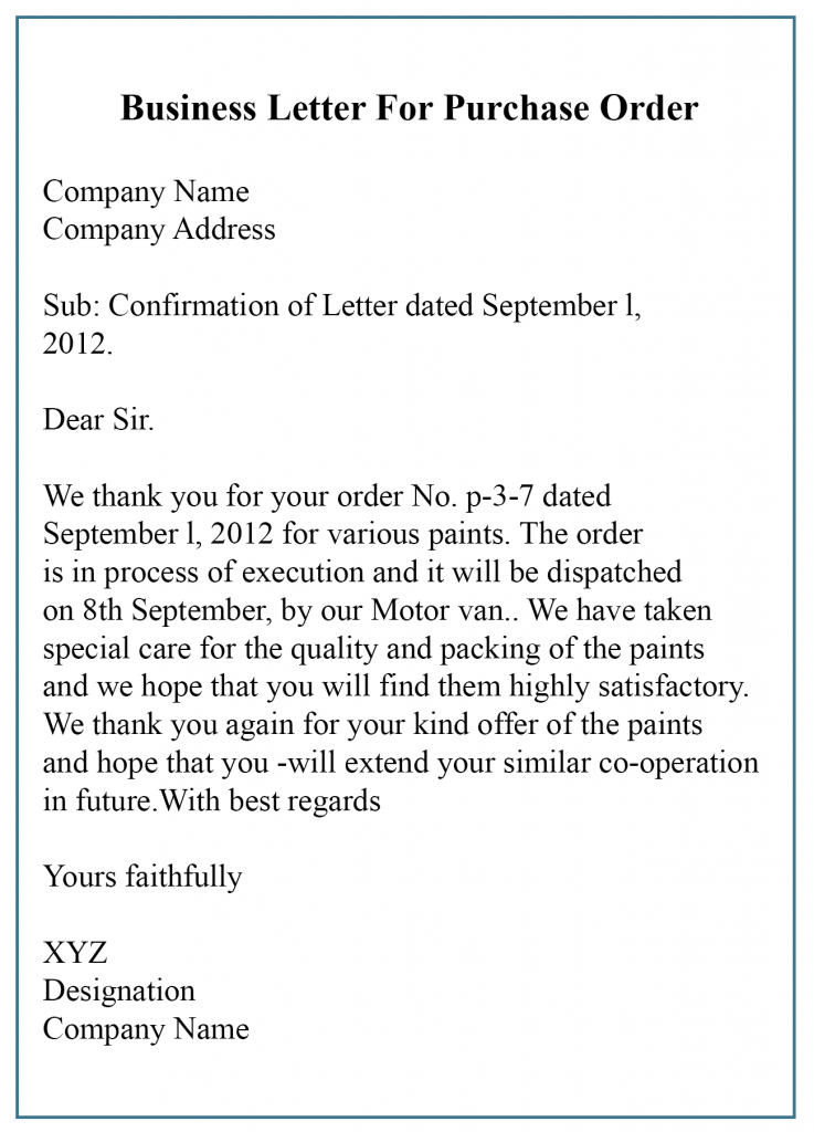 Business Letter For Purchase Order