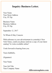 Inquiry Business Letter Example