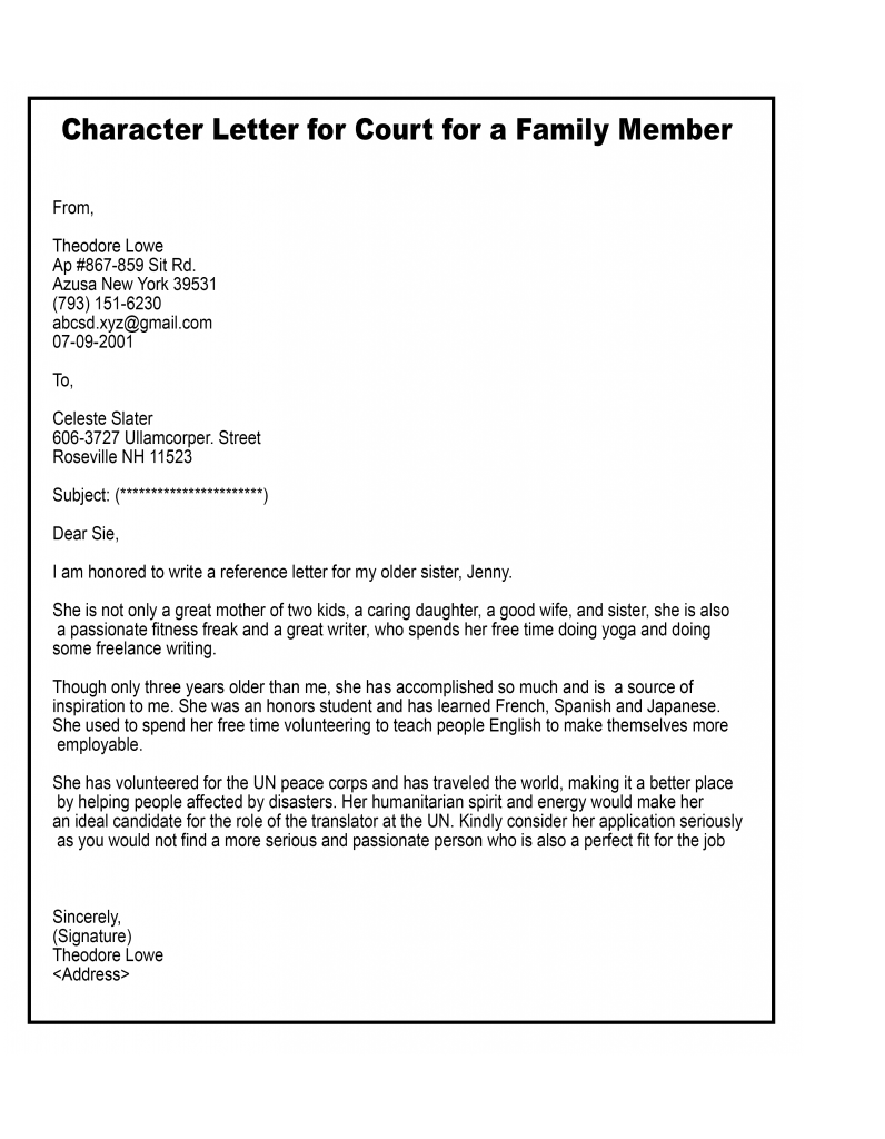 Character Reference Letter For Court