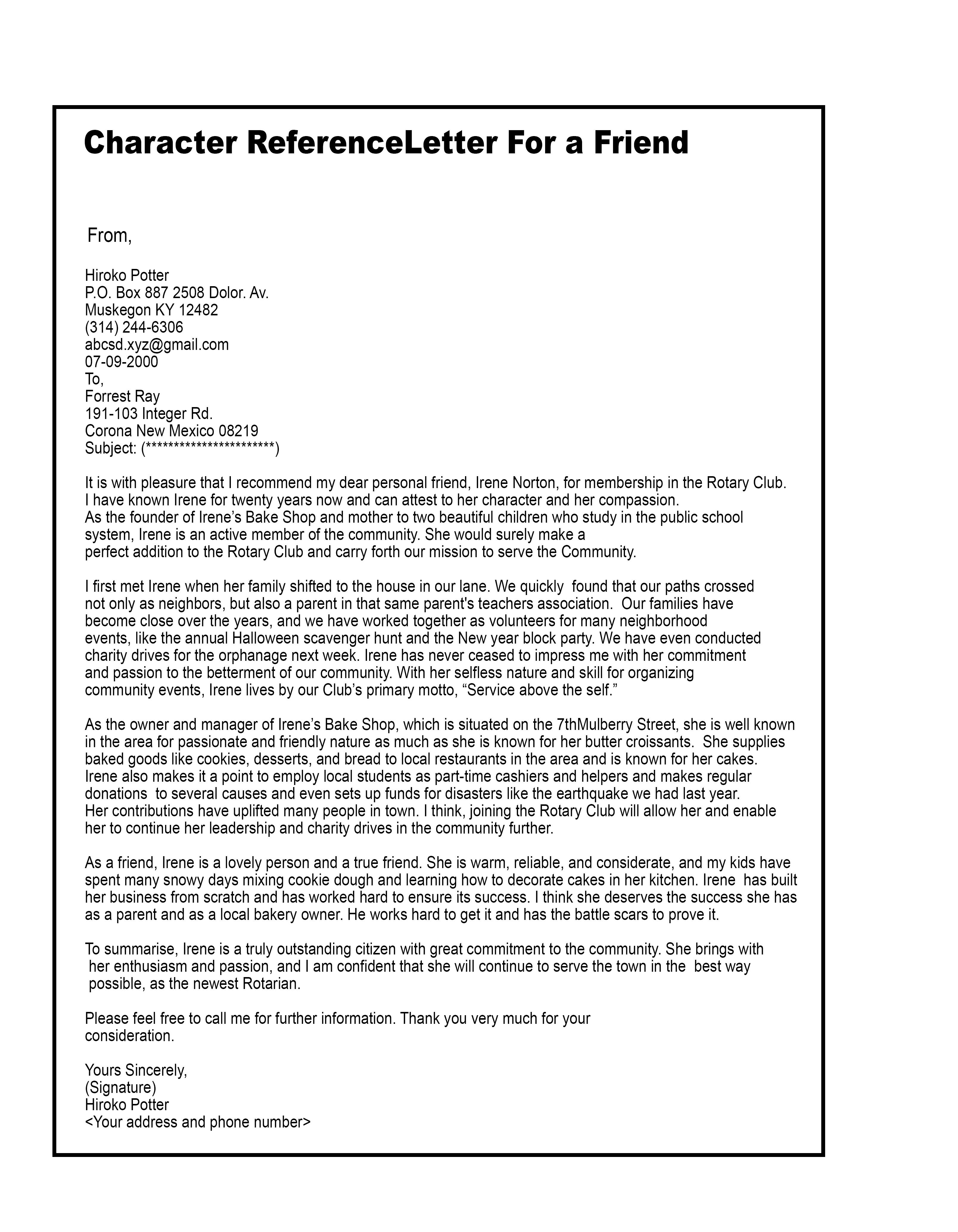 Character Reference Letter For a Friend-min