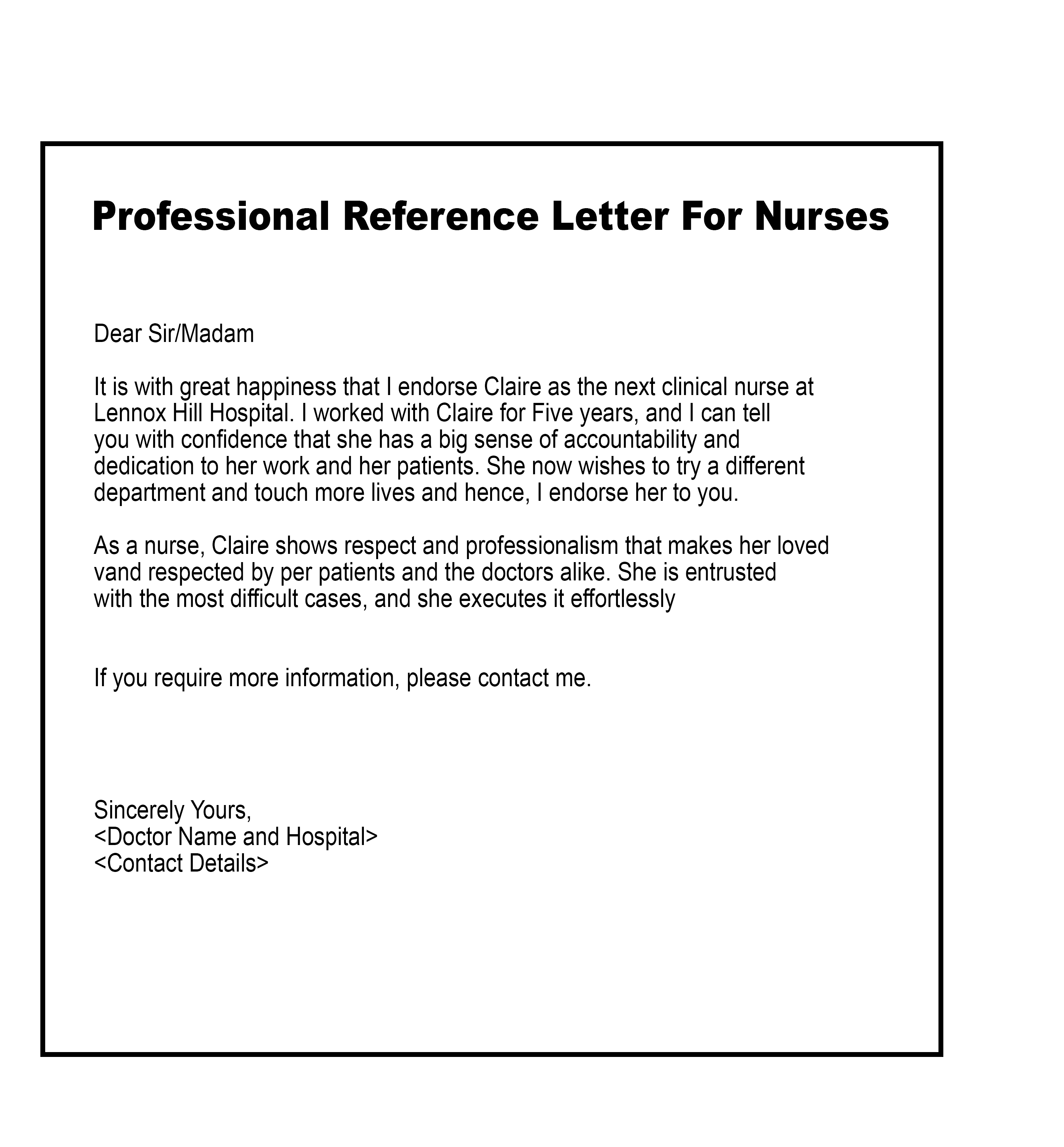 Professional Reference Letter For Nurses
