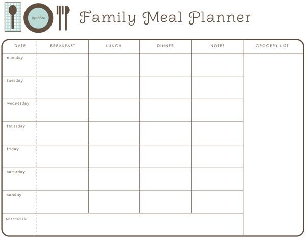 Family Meal Planner Calendar