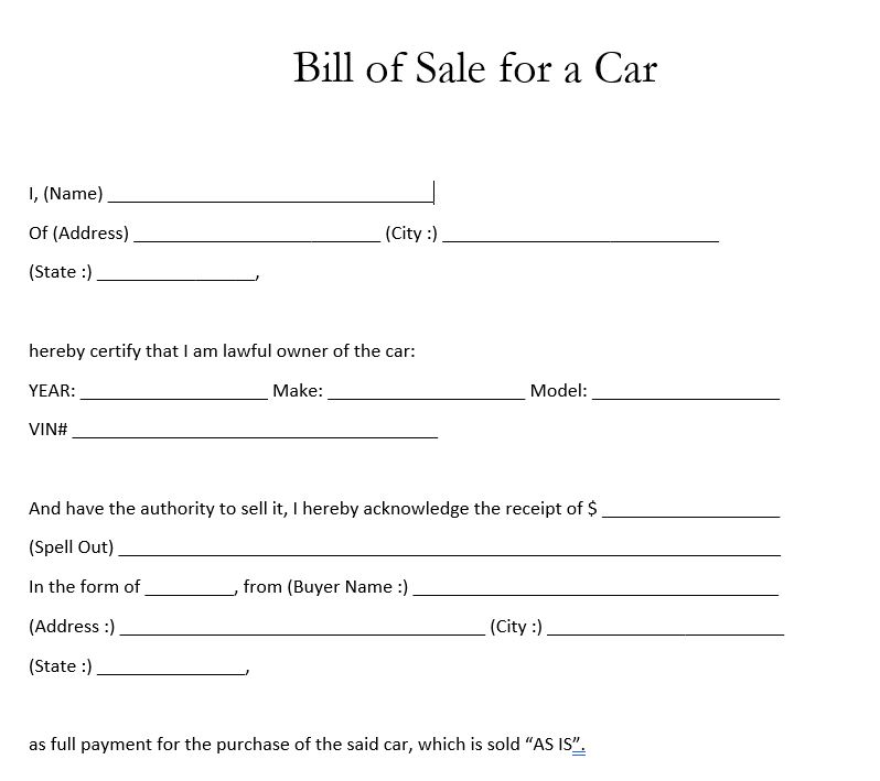 Car Bill Of Sale Template Free from www.allformtemplates.com