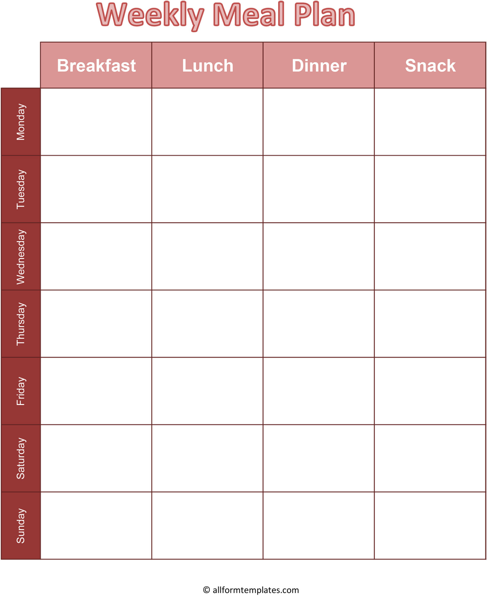 Blank Monthly Meal Planner HD All Form Templates
